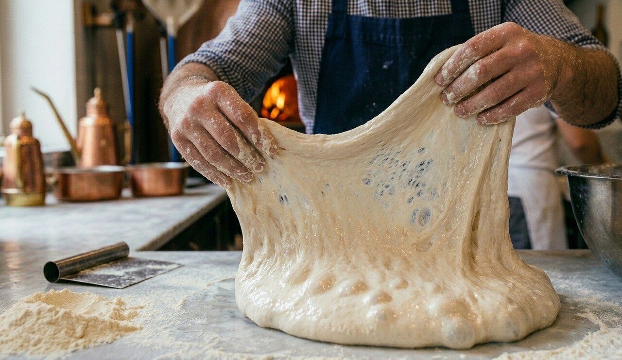 Impasto steso a mano sul banco